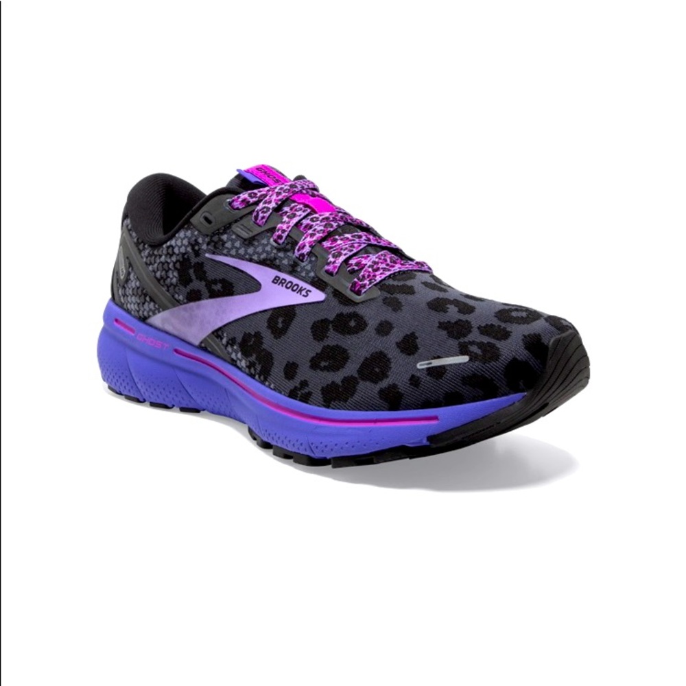 Brooks Ghost 14 Black and purple leopard print